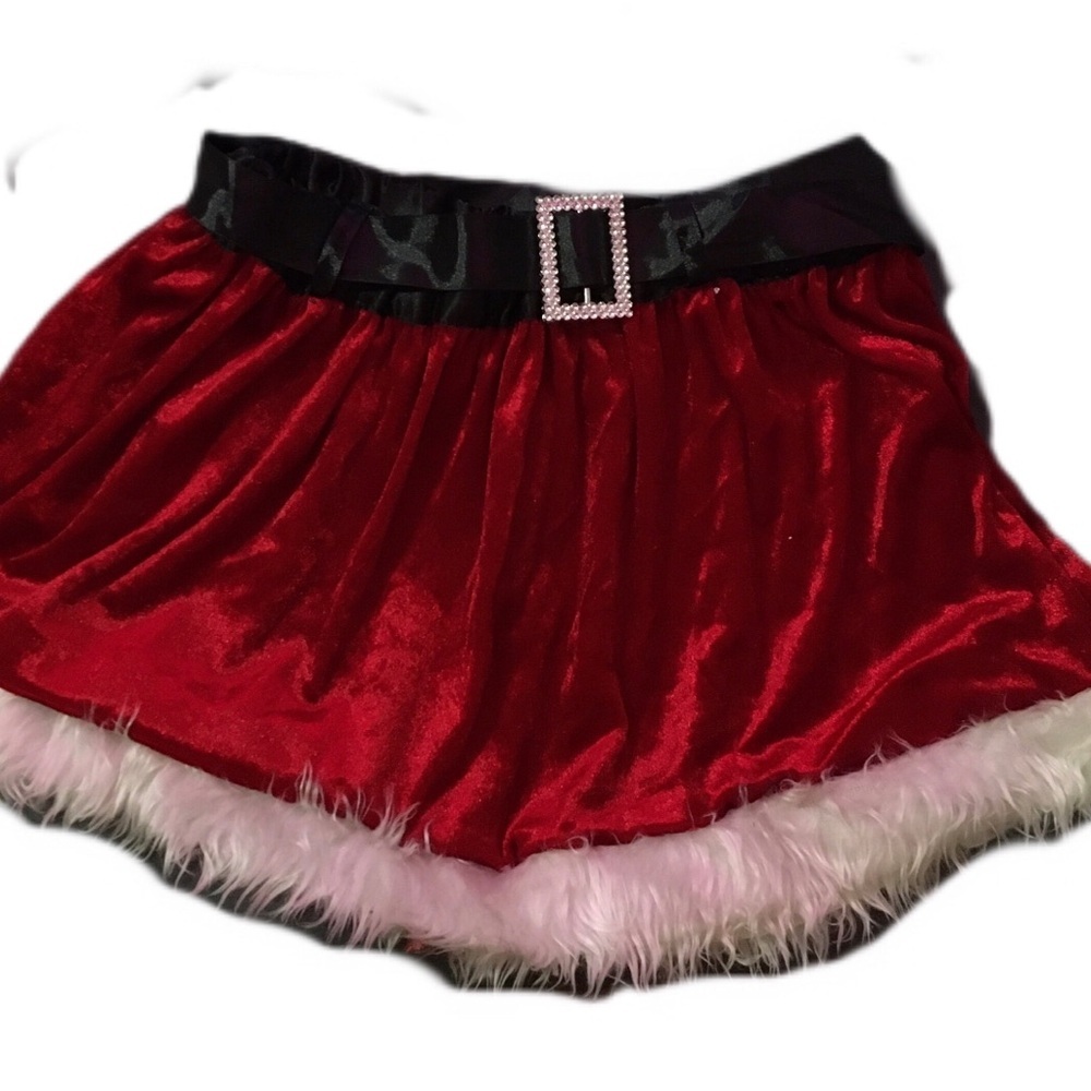 Festive Red Velvet Skirt with Faux Fur Trim